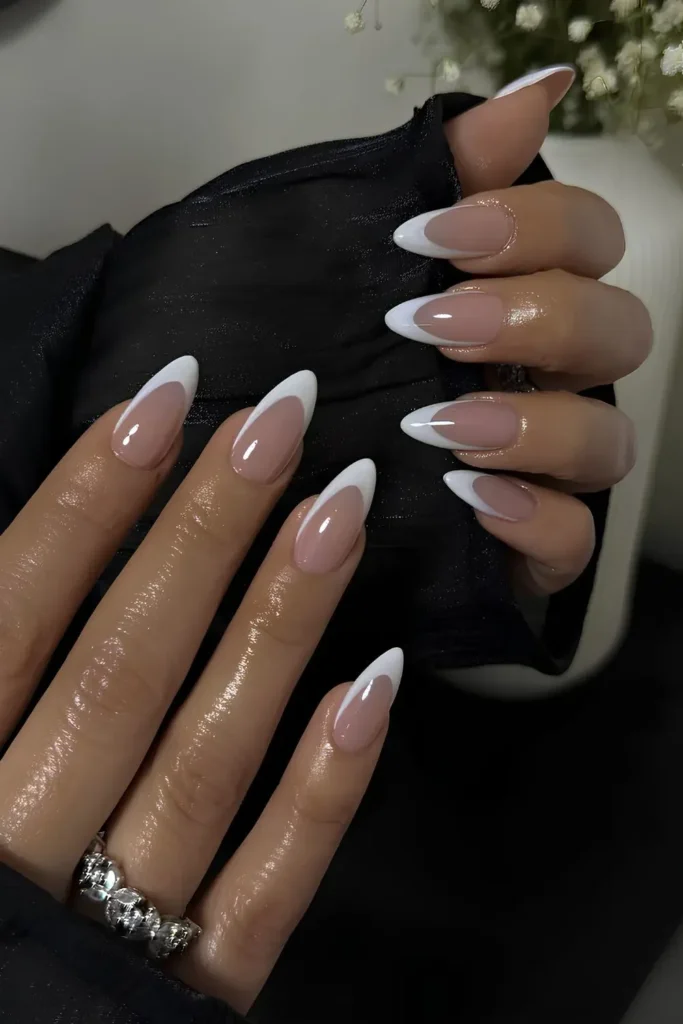 Deep French manicure with bold white tips