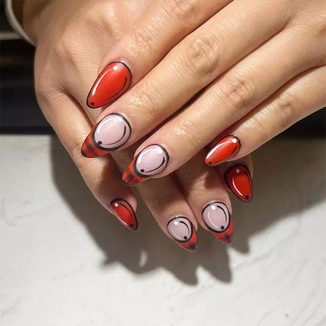 glittery red acrylic nails