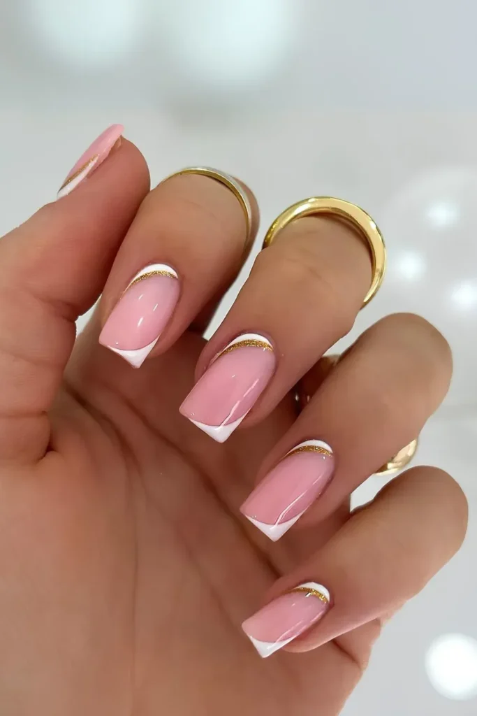 Upside-down French manicure with white accents at the cuticle