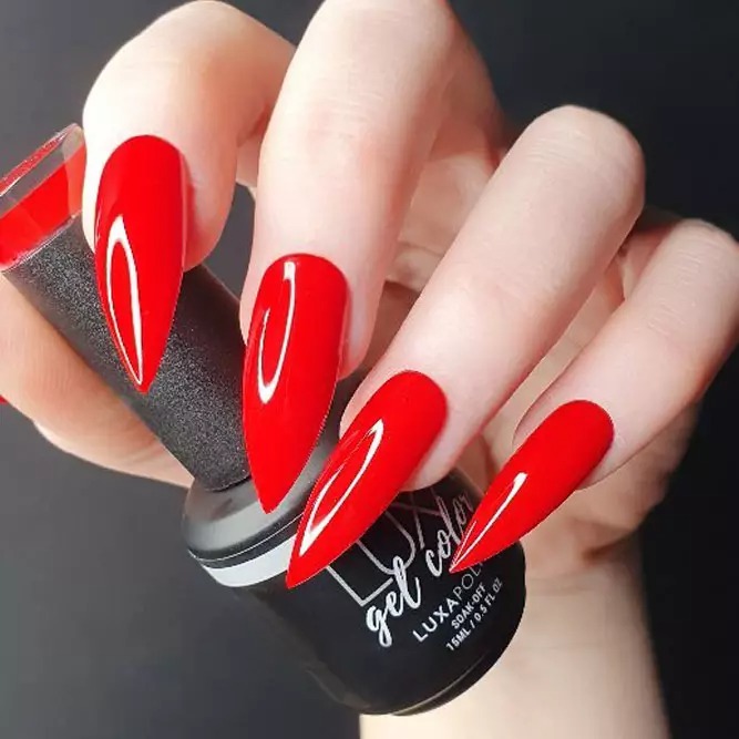 glossy red acrylic nails