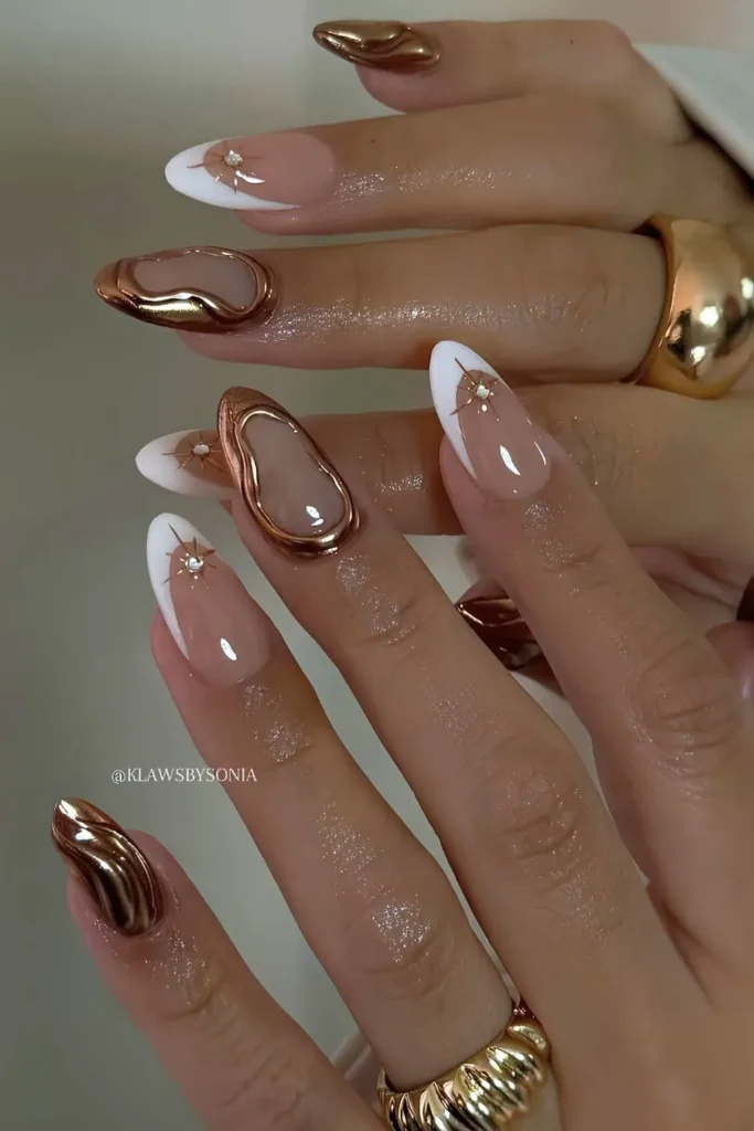 white french tip nails 2025 almond shape trendy look