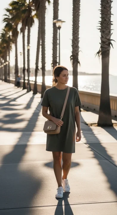 Casual T-Shirt Dress with Sneakers Summer Outfits 2026