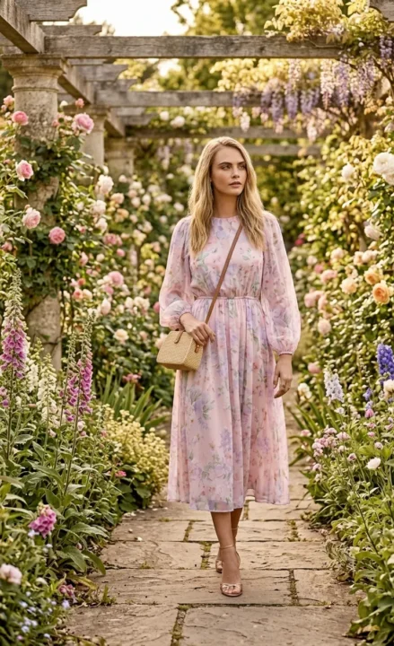 Floral Midi Dress With Strappy Sandals spring outfits 2026