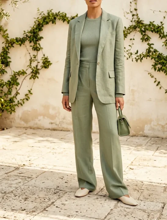 Green Monochromatic Look From Head to Toe spring outfits 2026 
