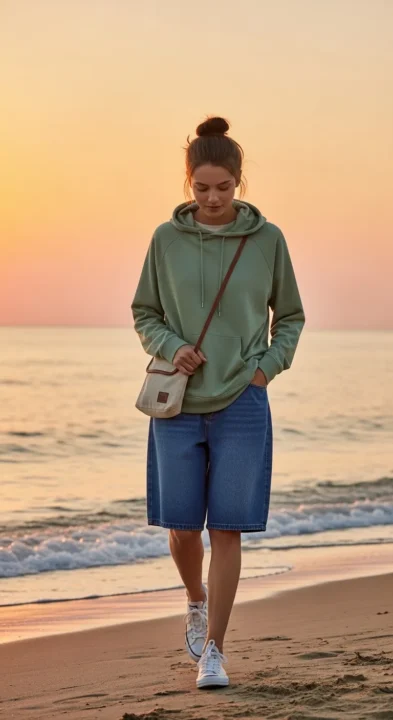 LIGHTWEIGHT HOODIE WITH SHORTS FOR SUNSET WALKS summer 2026 outfits