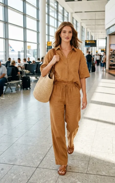 Linen Matching Set With Slide Sandals