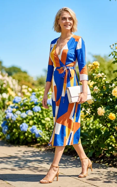 Printed Wrap Dress in Bold Spring Colors spring outfits 2026 