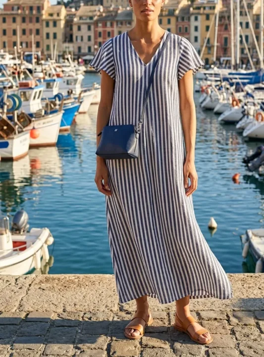 STRIPED MAXI DRESS WITH FLAT SANDALS Summer Outfits