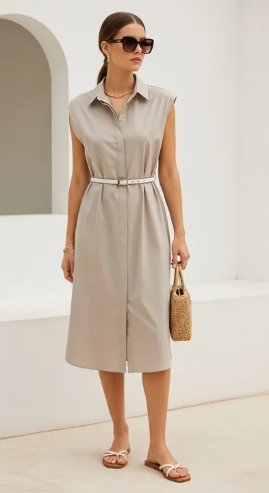 Sleeveless Shirt Dress with Waist Belt Summer Outfits 2026 for Vacation