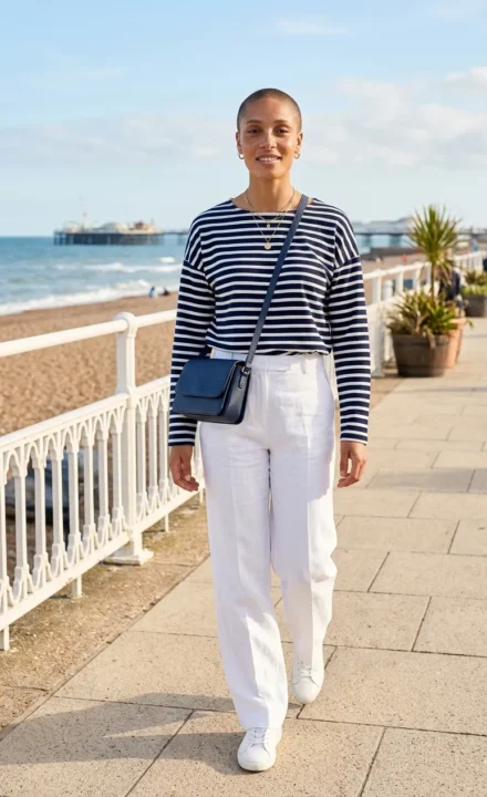 Striped Breton Top With White Wide-Leg Pants spring outfits 2026 