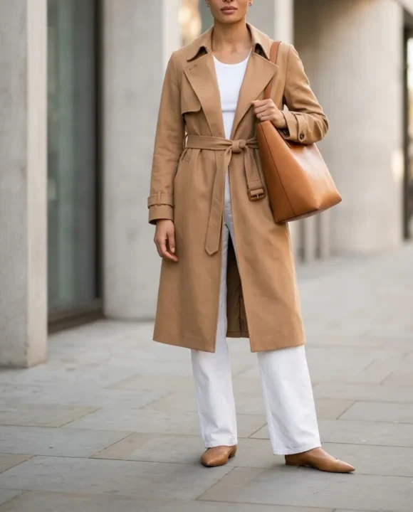 Trench Coat Over All-White Outfit spring outfits 2026 