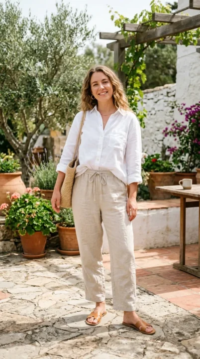 outfit ideas women baggy linen pants summer outfit breathable light aesthetic look