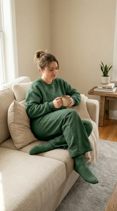 outfit ideas women baggy neutral lounge set oversized sweatpants cozy aesthetic outfit