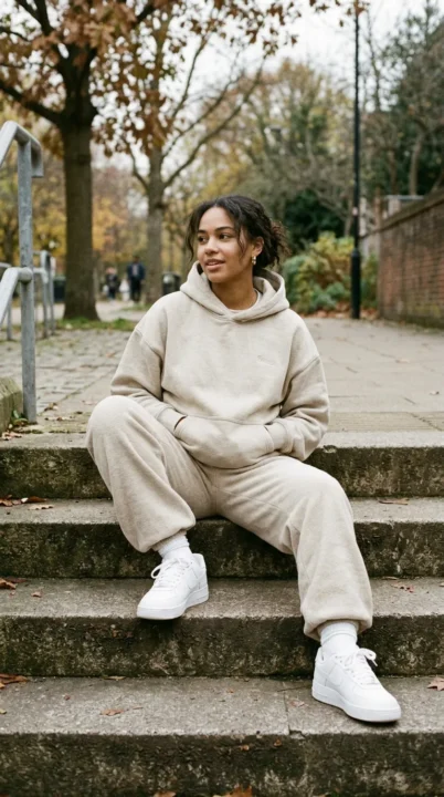 outfit ideas women baggy oversized hoodie with loose sweatpants cozy casual streetwear outfit