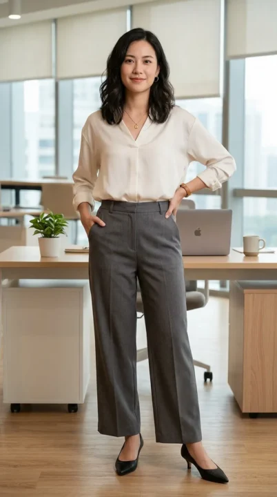 outfit ideas women baggy office wear loose trousers smart casual professional outfit