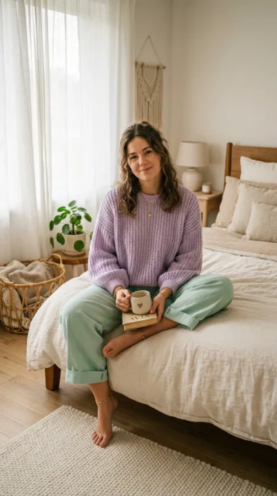 outfit ideas women baggy pastel aesthetic outfit soft cozy oversized style women