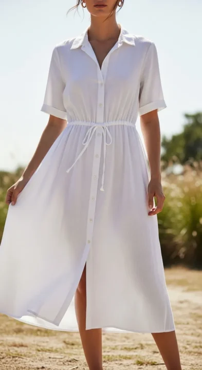 WHITE LINEN BUTTON DRESS