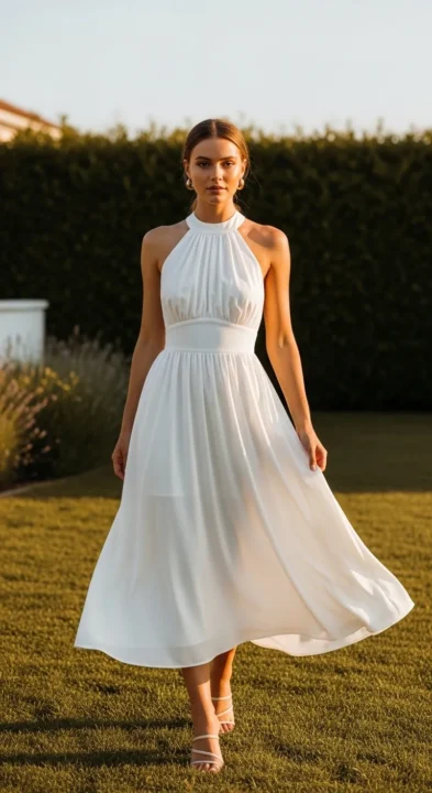 White Halter Midi Dress