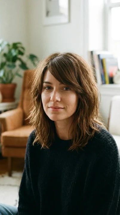 Chestnut Shag Lob And Side Fringe
