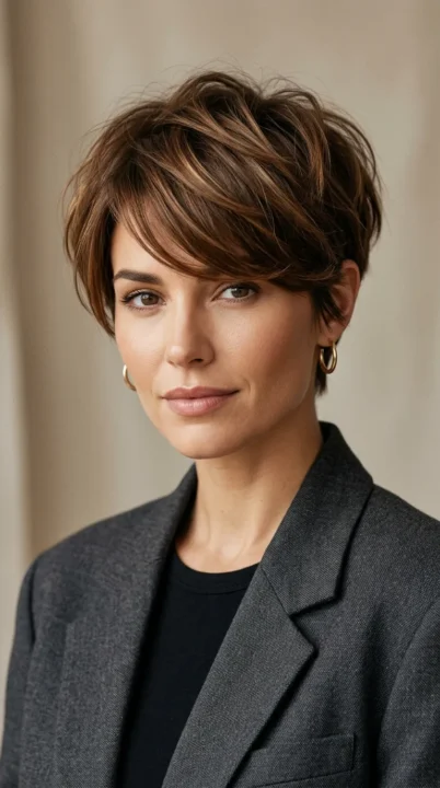 Layered Chestnut Pixie And Side Fringe