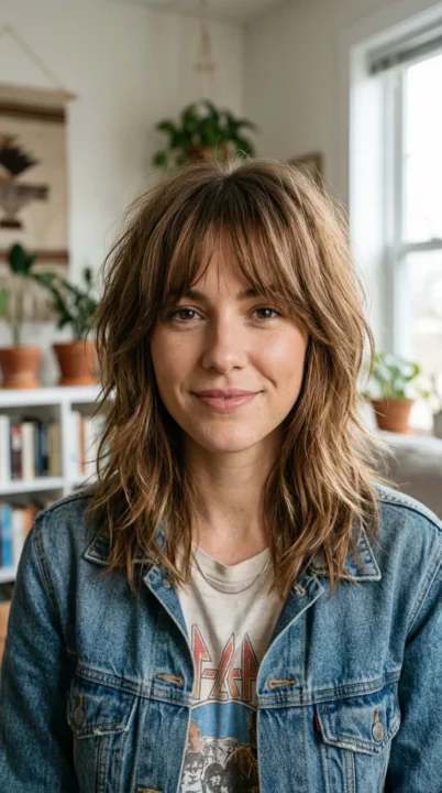 Layered Shag And Wispy Curtain Bangs