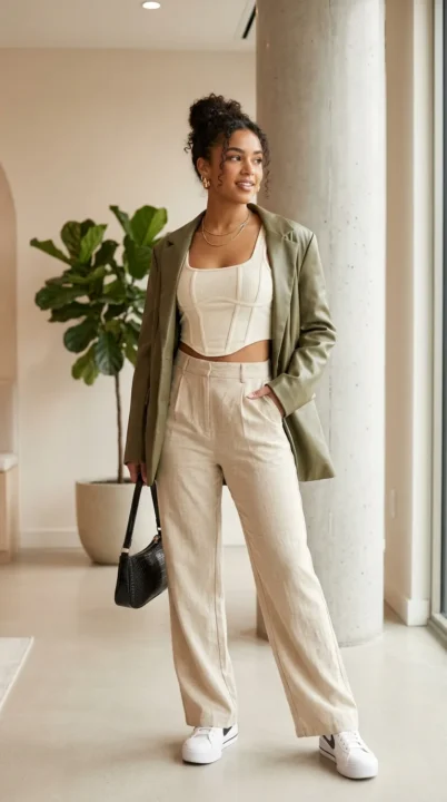 Affordable Shein baddie summer outfit with corset top and high-waisted pants, stylish budget fashion look