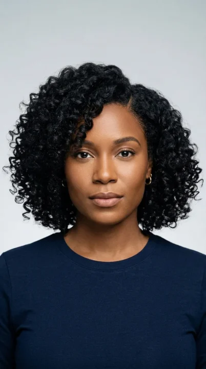 Side Part Curly Bob And Deep Black