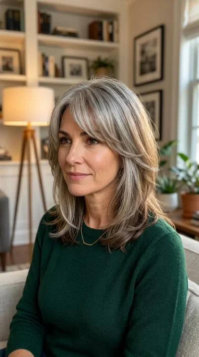 Side Part with Bangs Over 40