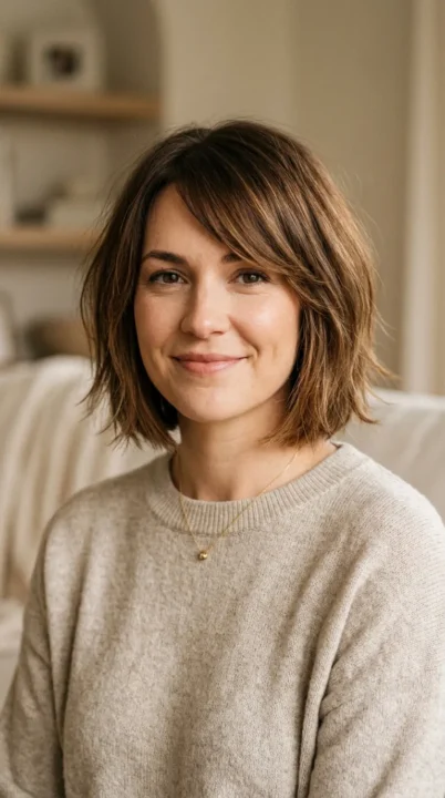 Soft Layered Bob And Side Swept Fringe